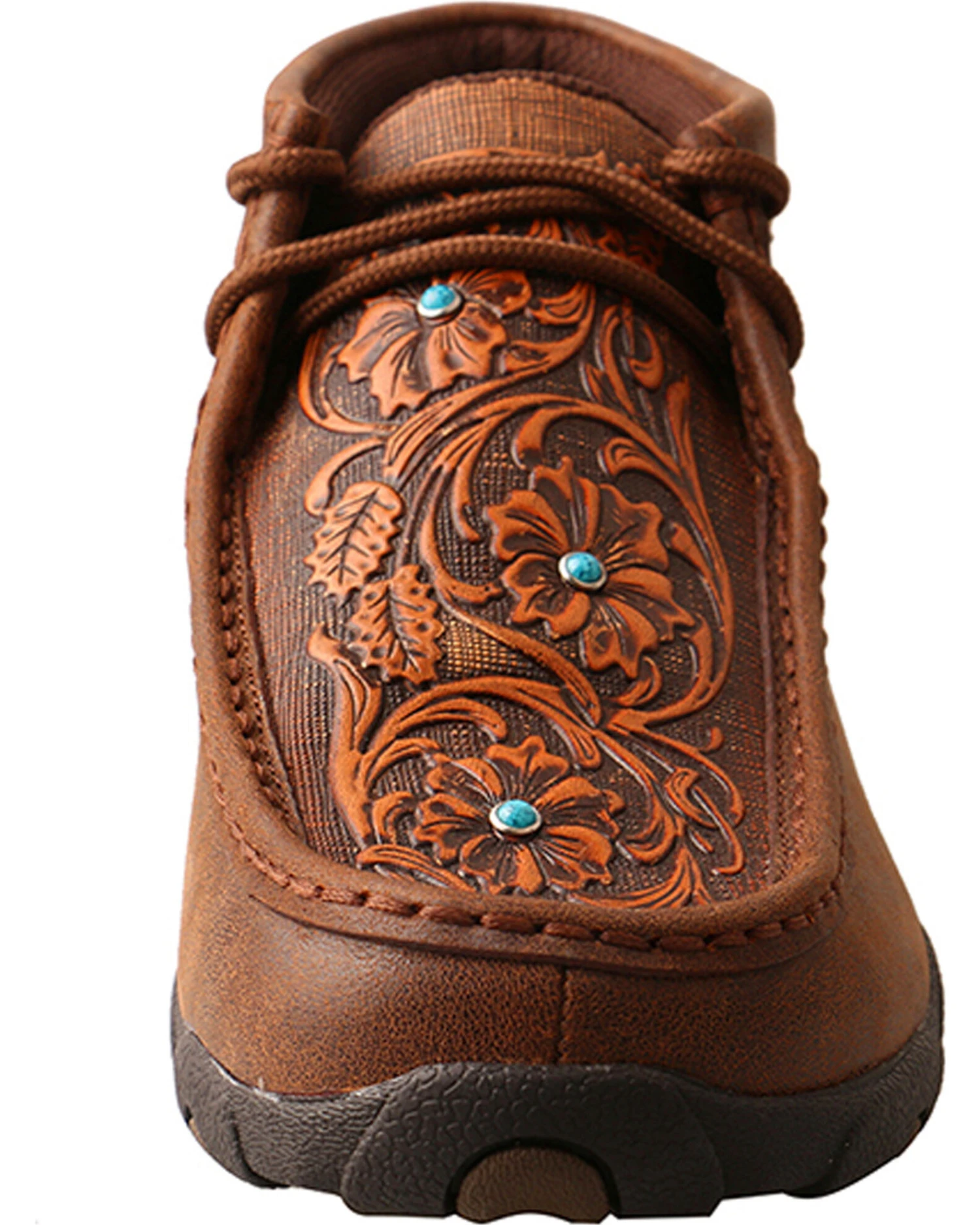 Twisted X Women's Brown Tooled Flowers Driving Moccasins - Moc Toe - Image 4