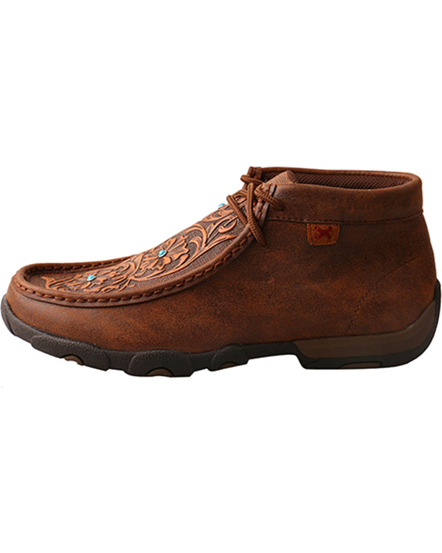 Twisted X Women's Brown Tooled Flowers Driving Moccasins - Moc Toe - Image 3