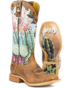 Tin Haul Women's Cactilicious Looking Sharp Sole Western Boots - Broad Square Toe