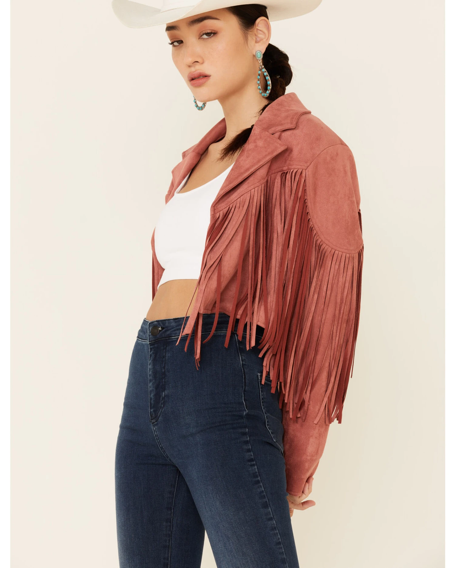 Saints & Hearts Women's Faux Suede Cropped Fringe JacketĀ - Image 2