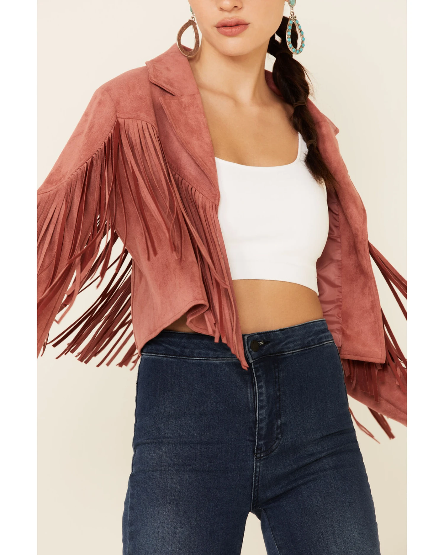 Saints & Hearts Women's Faux Suede Cropped Fringe JacketĀ - Image 3