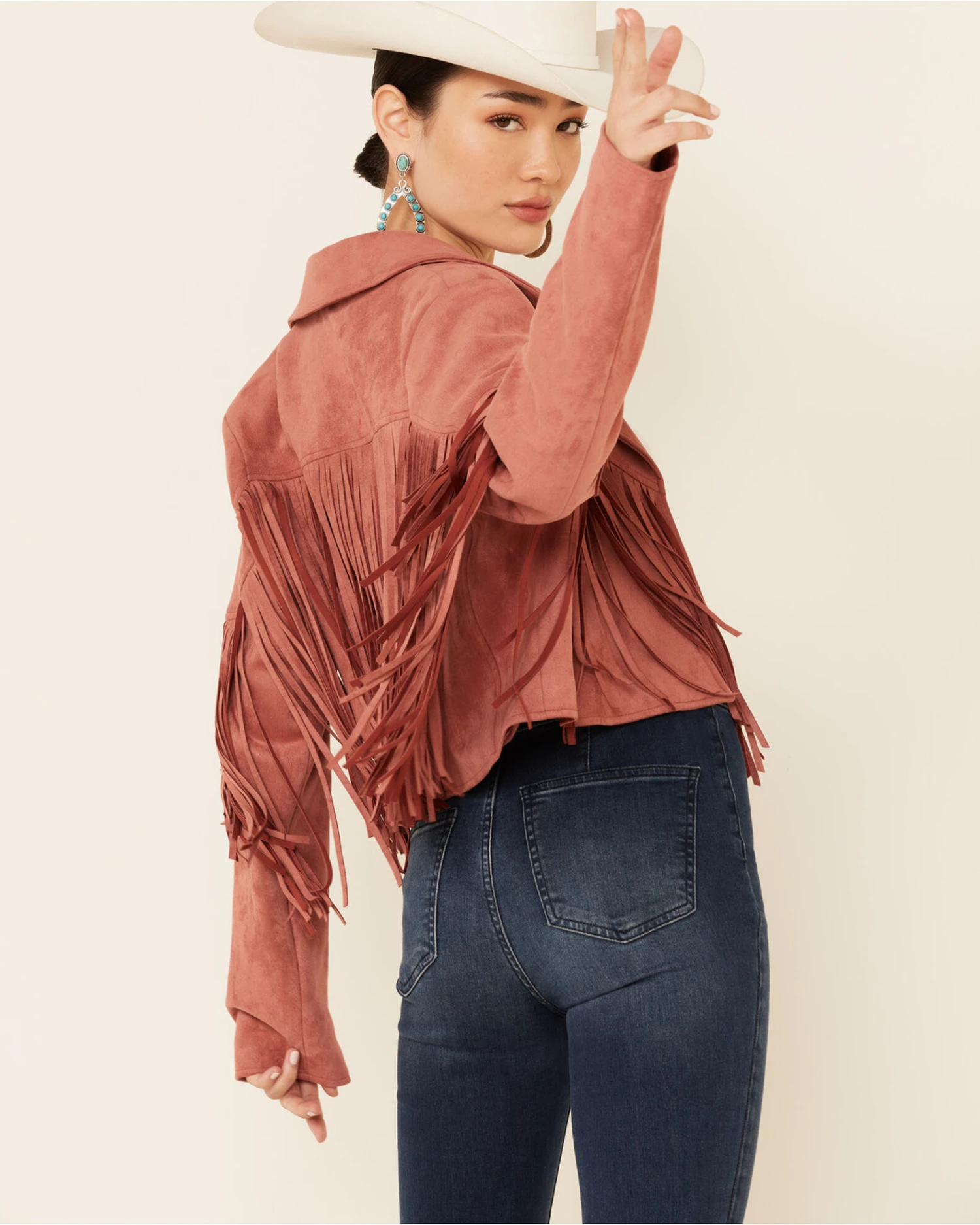 Saints & Hearts Women's Faux Suede Cropped Fringe JacketĀ - Image 4