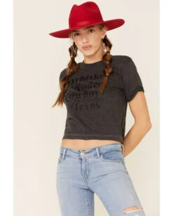 Ali Dee Women's Charcoal Rodeo Whiskey Cowboys Texas Graphic Tee