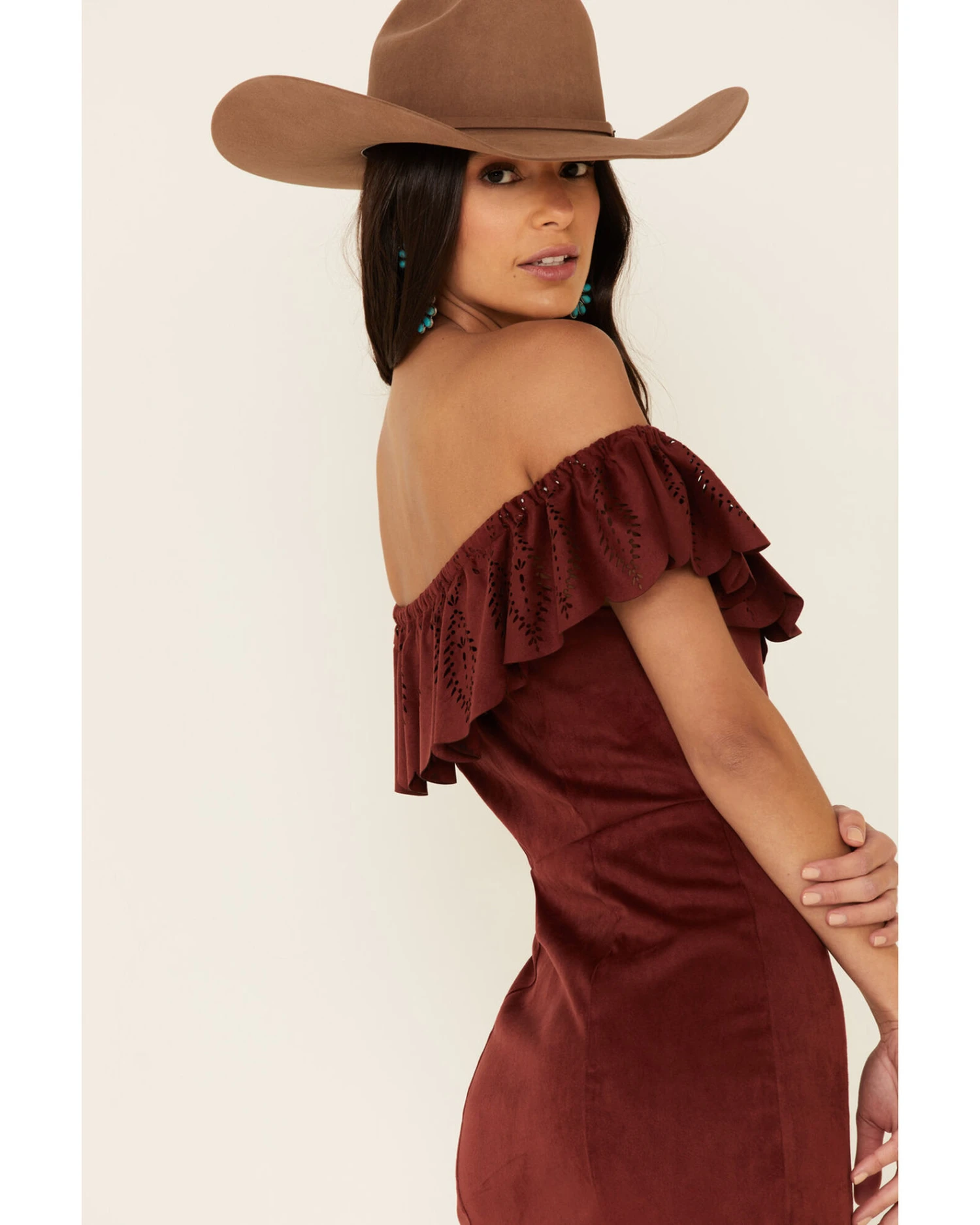 Shyanne Women's Off-Shoulder Faux Suede Dress - Image 5