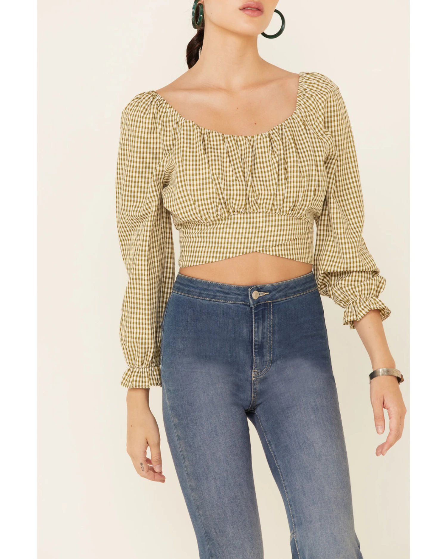 Beyond The Radar Women's Gingham Print Tie Back Crop Top - Image 3