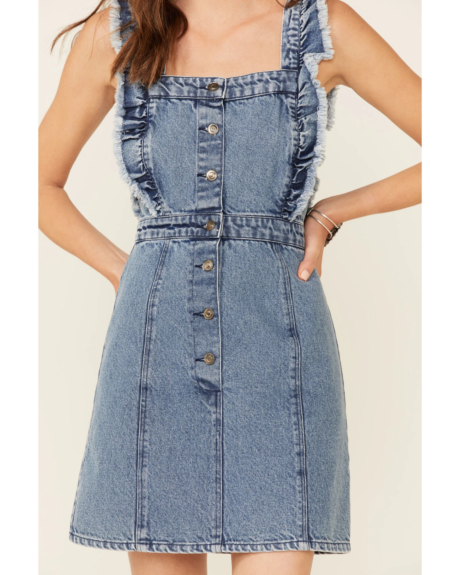 Revel Women's Fray Edge Ruffled Denim Dress - Image 3