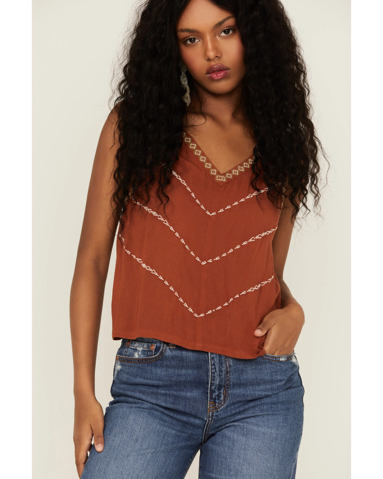 Shyanne Women's Rust Embroidered Southwestern Cami - Image 3
