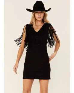 Idyllwind Women's Lady Bird Faux Suede Fringe Muscle Sleeve Dress