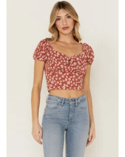 Idyllwind Women's Bay Cove Floral Crop Peasant Top