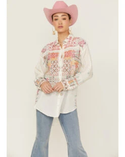 Johnny Was Women's Ryan Embroidered Button Down Long Sleeve Shirt