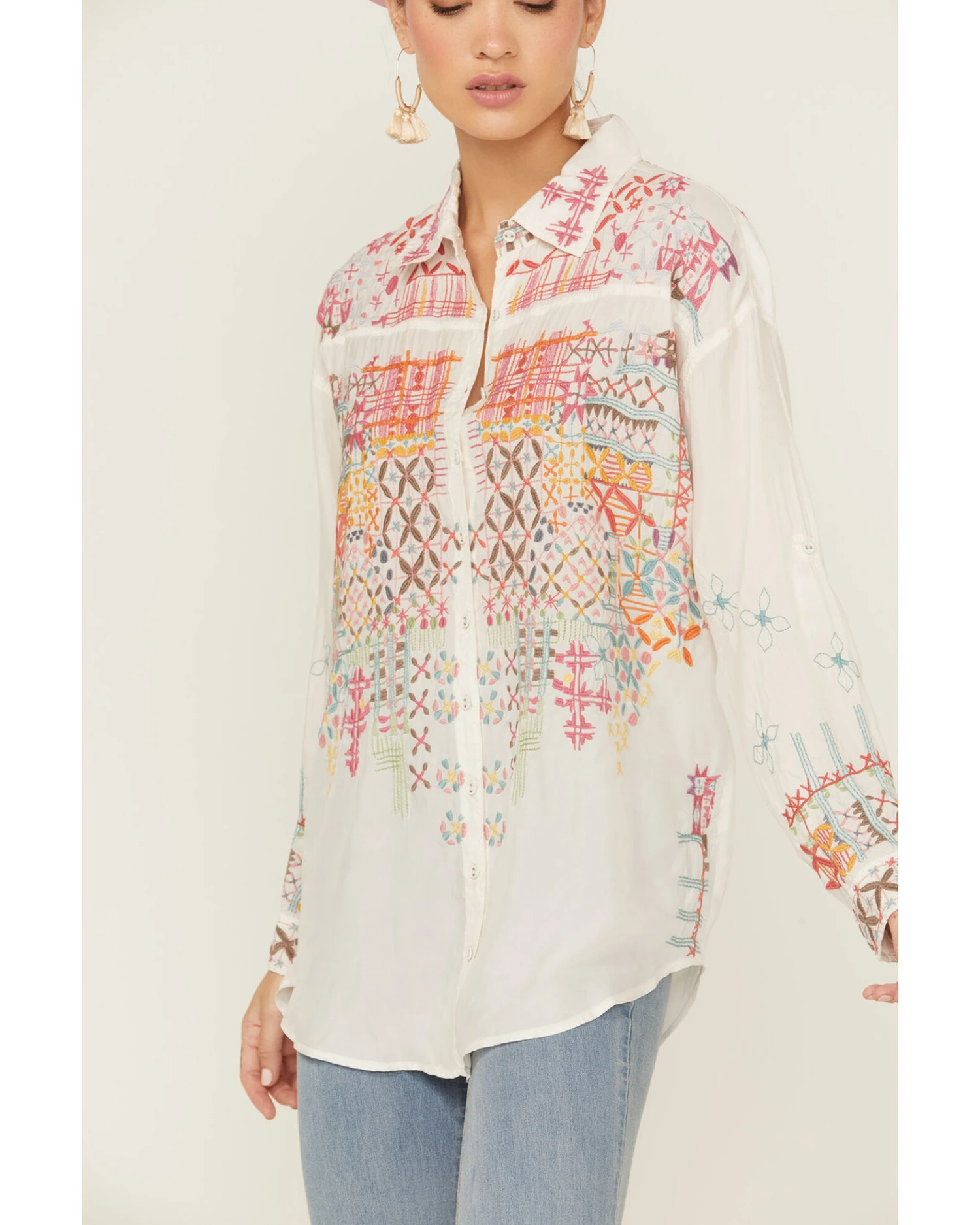 Johnny Was Women's Ryan Embroidered Button Down Long Sleeve Shirt - Image 2