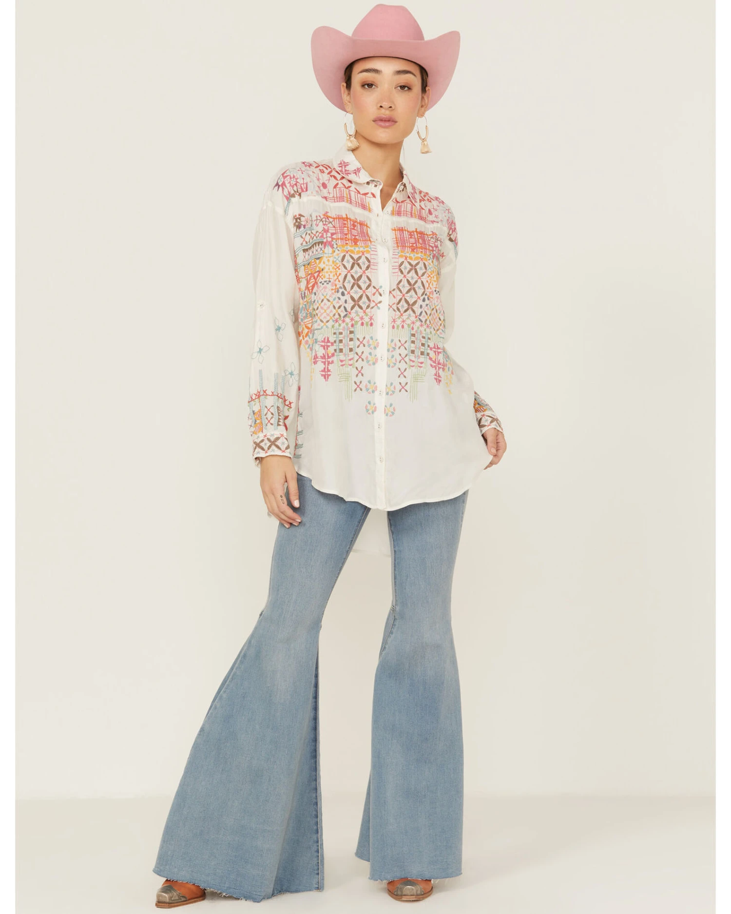 Johnny Was Women's Ryan Embroidered Button Down Long Sleeve Shirt - Image 4