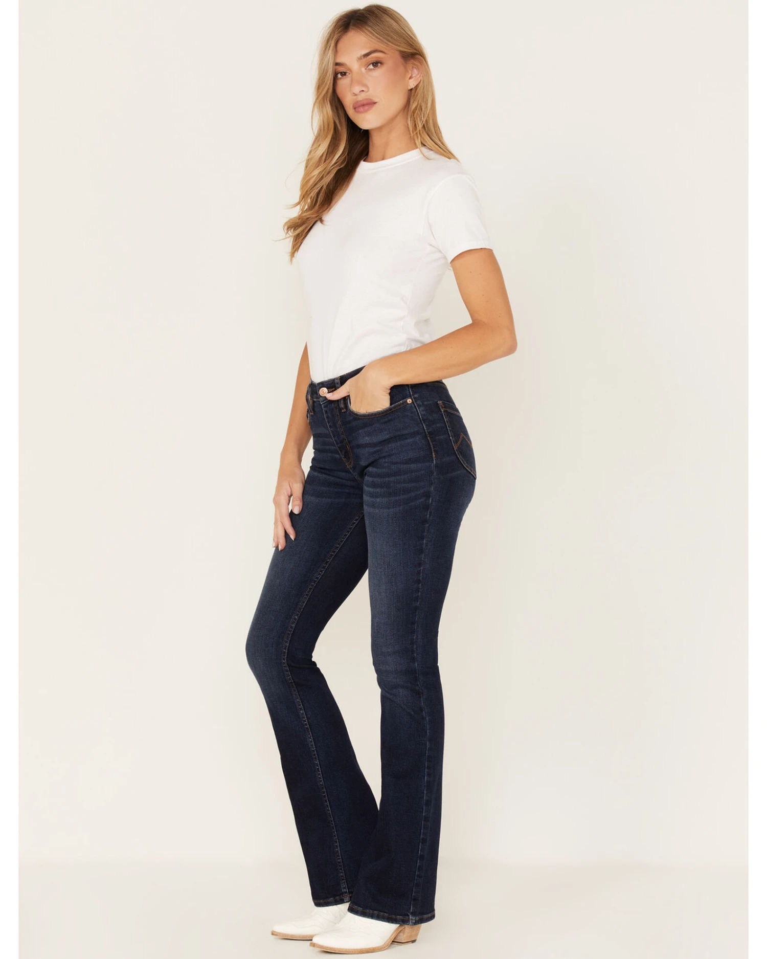 Cleo + Wolf Women's Dark Wash Stretch High Rise Modern Bootcut Jeans