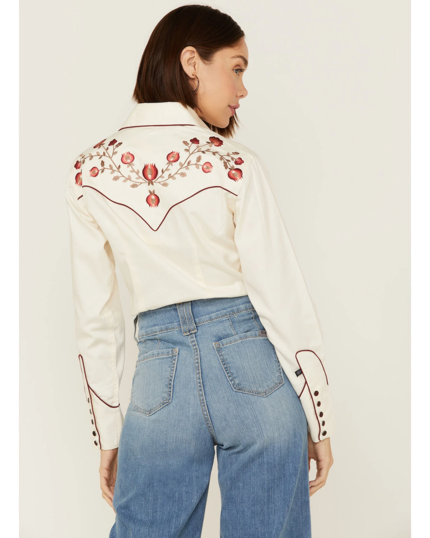 Rockmount Ranchwear Women's Vintage Thistle Floral Embroidery Pearl Snap Western Shirt - Image 3