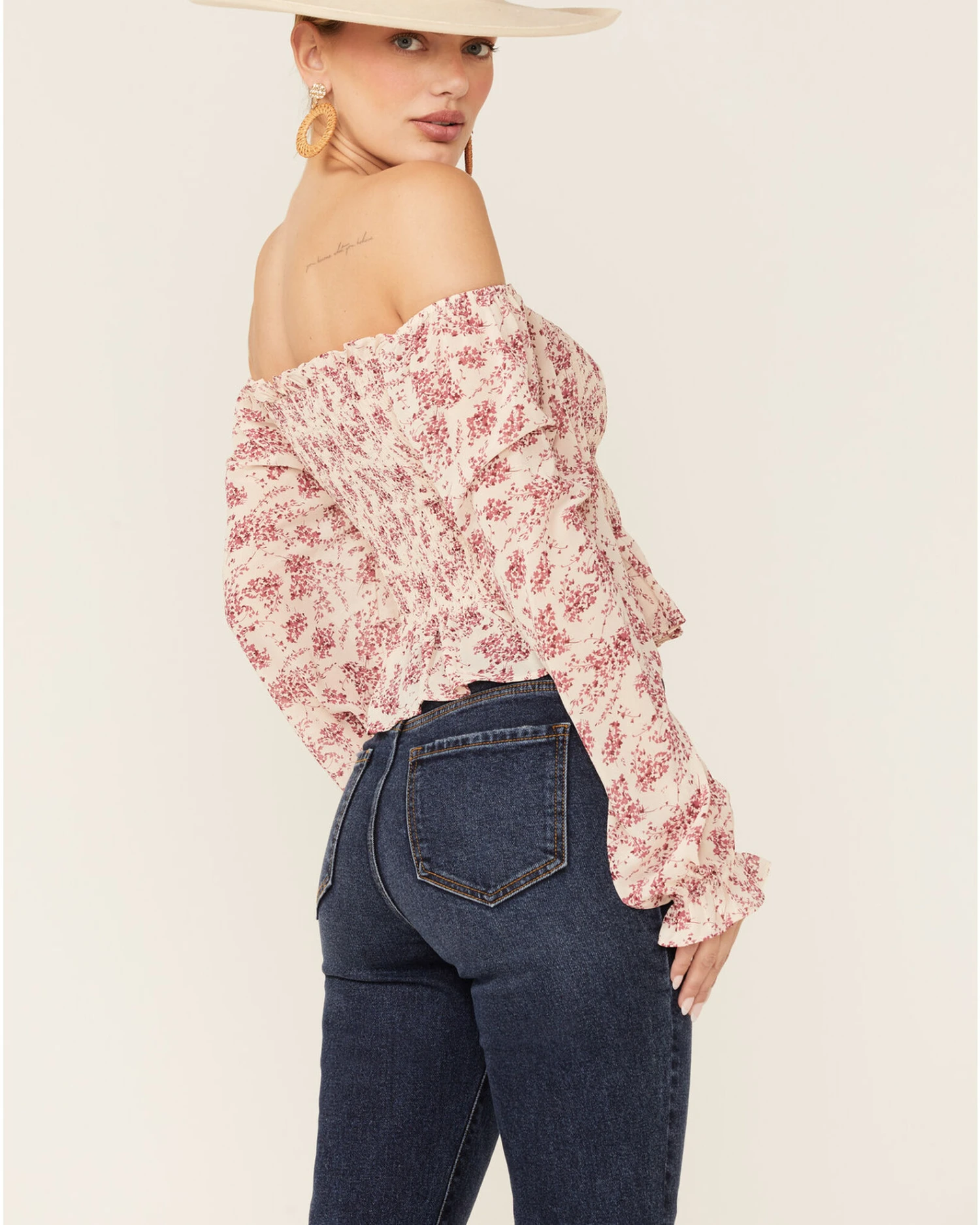 Beyond The Radar Women's Floral White Smocked Chiffon Off Shoulder Top - Image 4