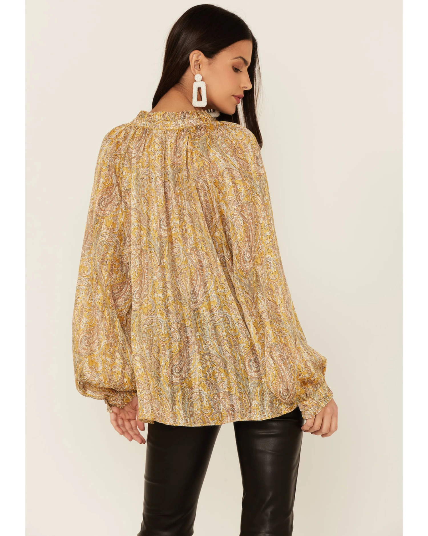 Revel Women's Paisley Print Long Sleeve Woven Chiffon Peasant Top - Image 3