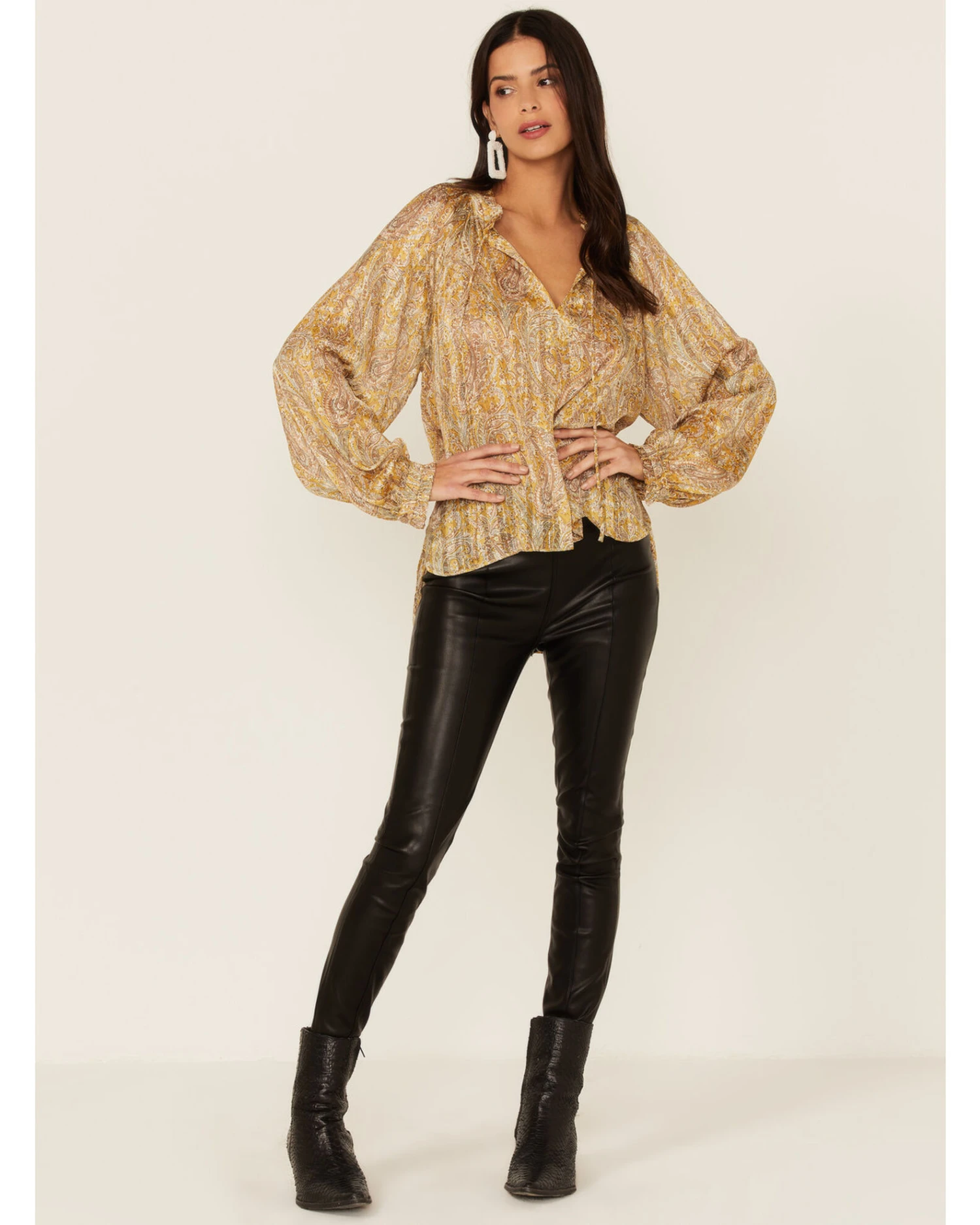 Revel Women's Paisley Print Long Sleeve Woven Chiffon Peasant Top - Image 4