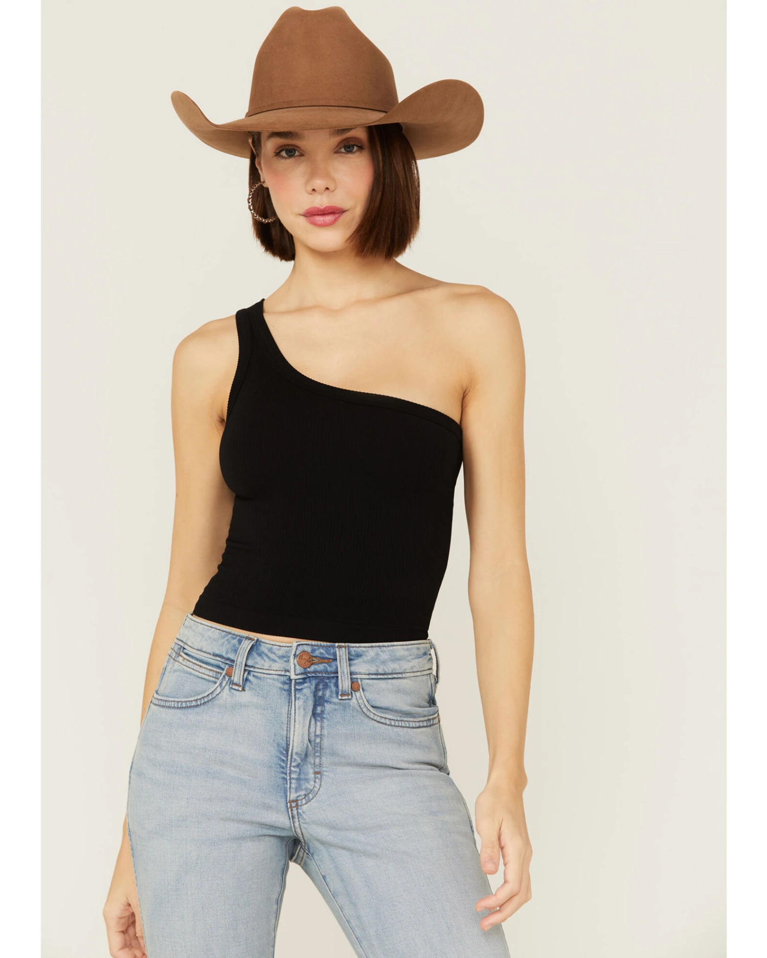 Fornia Women's Top One One Shoulder Ribbed Cami Top