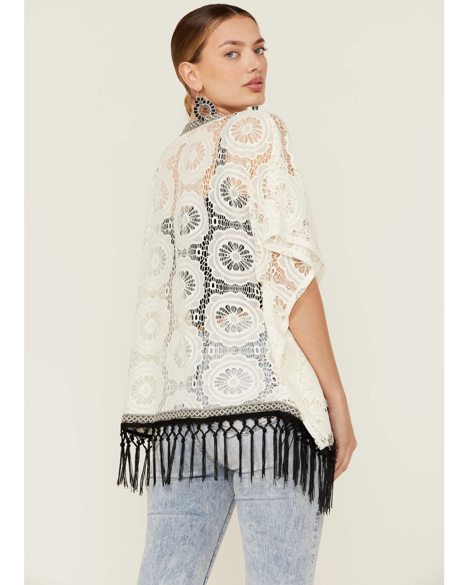 Wild Moss Women's Lace Contrast Fringe Kimono - Image 3