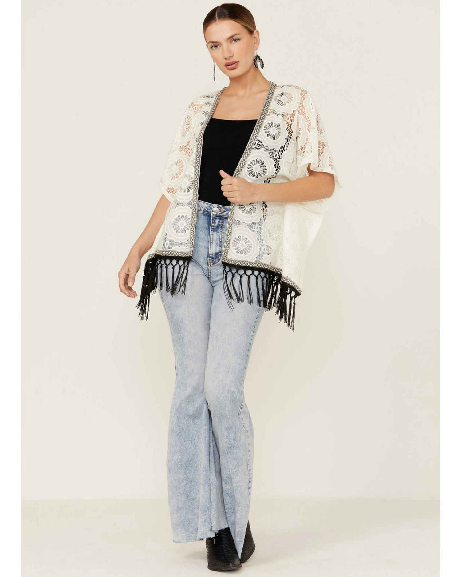 Wild Moss Women's Lace Contrast Fringe Kimono - Image 4