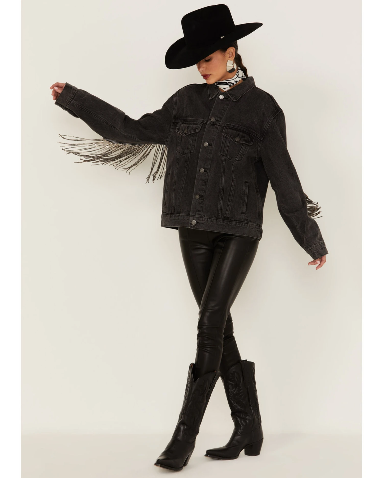The Andy Jacket By DanielXDiamond: Women's Gray Denim Jacket With Gunmetal Fringe - Image 3