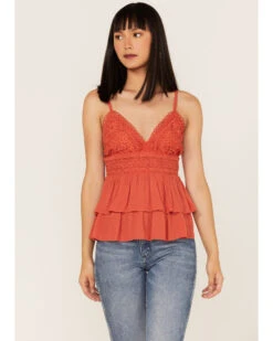 Tempted Women's Crochet Ruffle Crop Cami Top