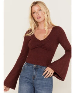 Shyanne Women's Deep V-Neck Bell Sleeve Crop Top