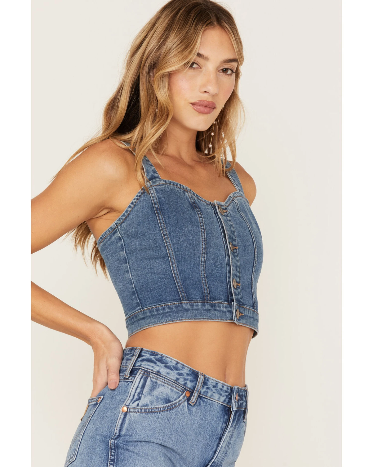 Shyanne Women's Medium Wash Corset Crop Top - Image 2