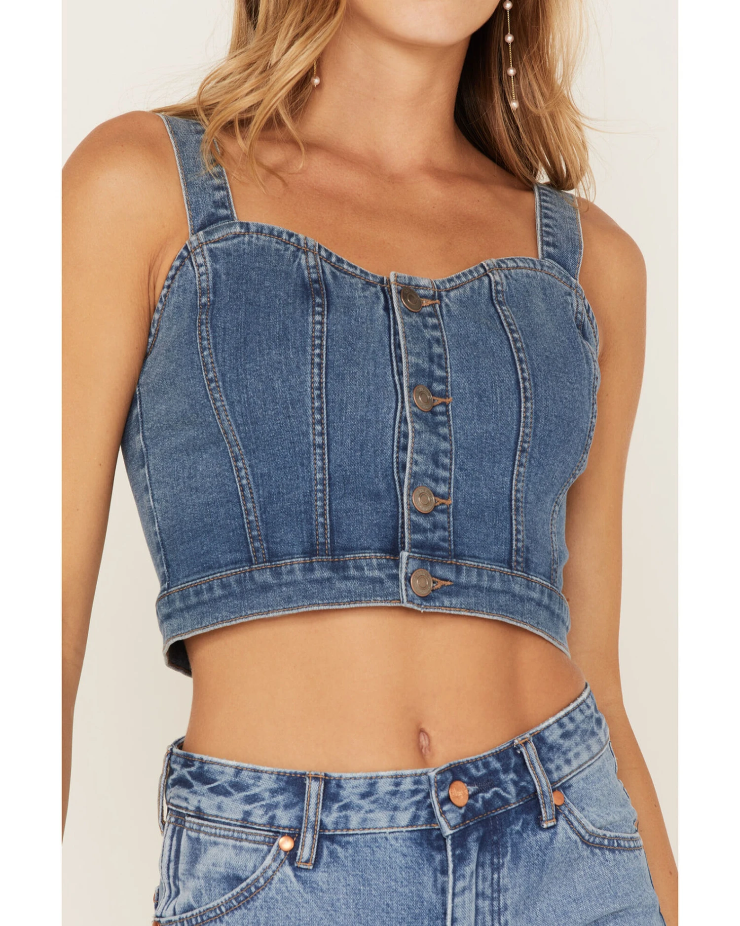 Shyanne Women's Medium Wash Corset Crop Top - Image 3