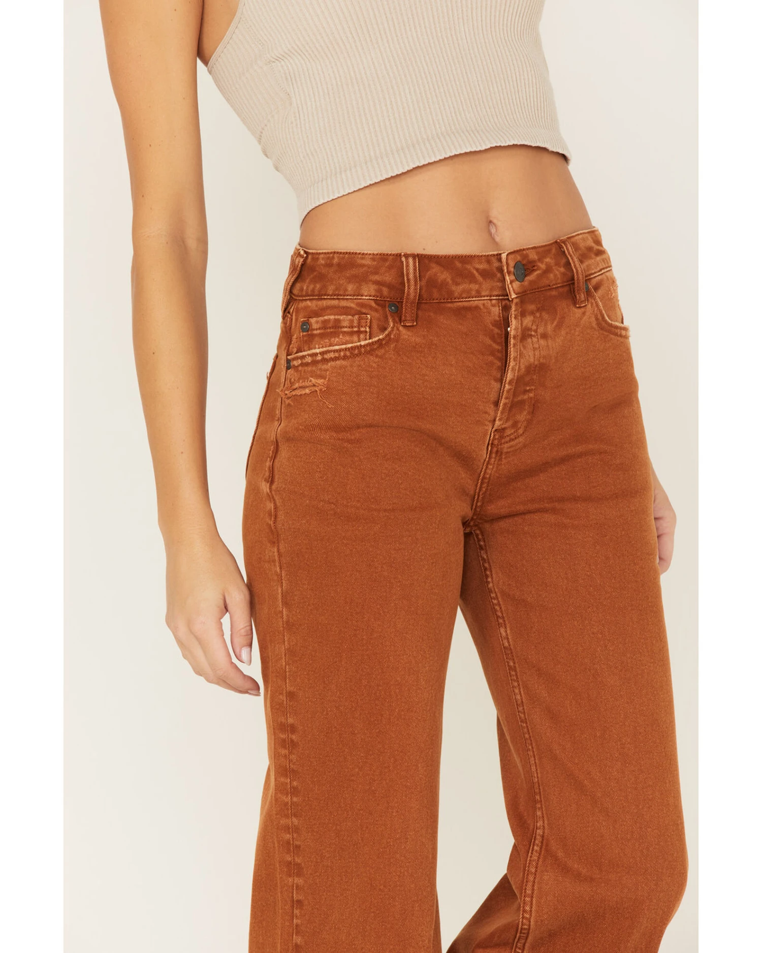 Cleo + Wolf Women's High Rise Distressed Stretch Loose Wide Jeans - Image 2