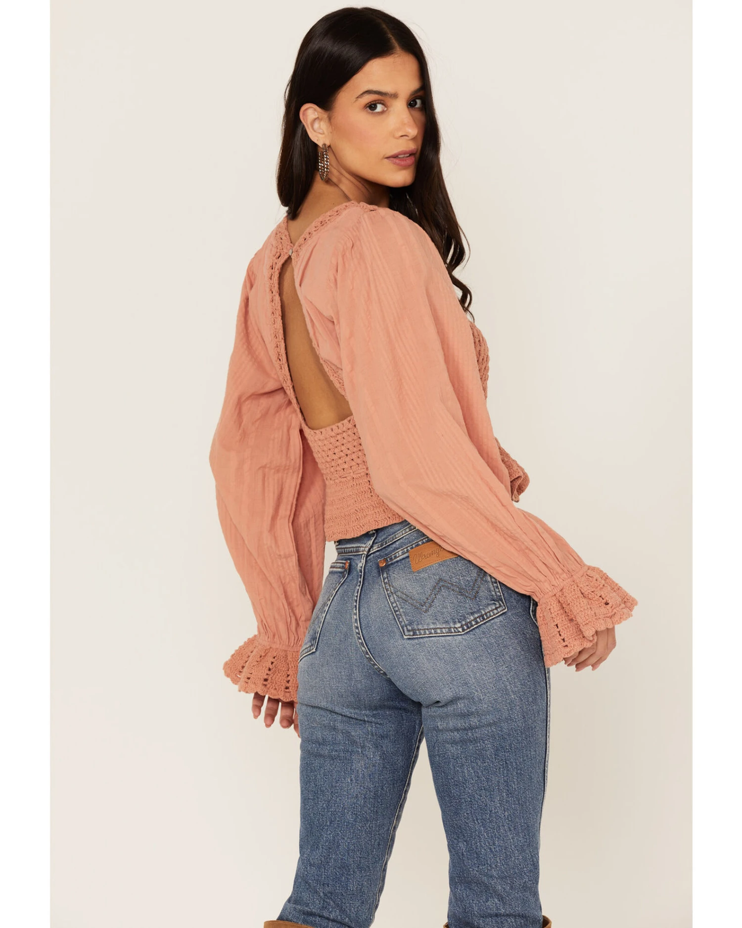 Free People Women's Megan Crochet Knit Peplum Puff Sleeve Top - Image 4