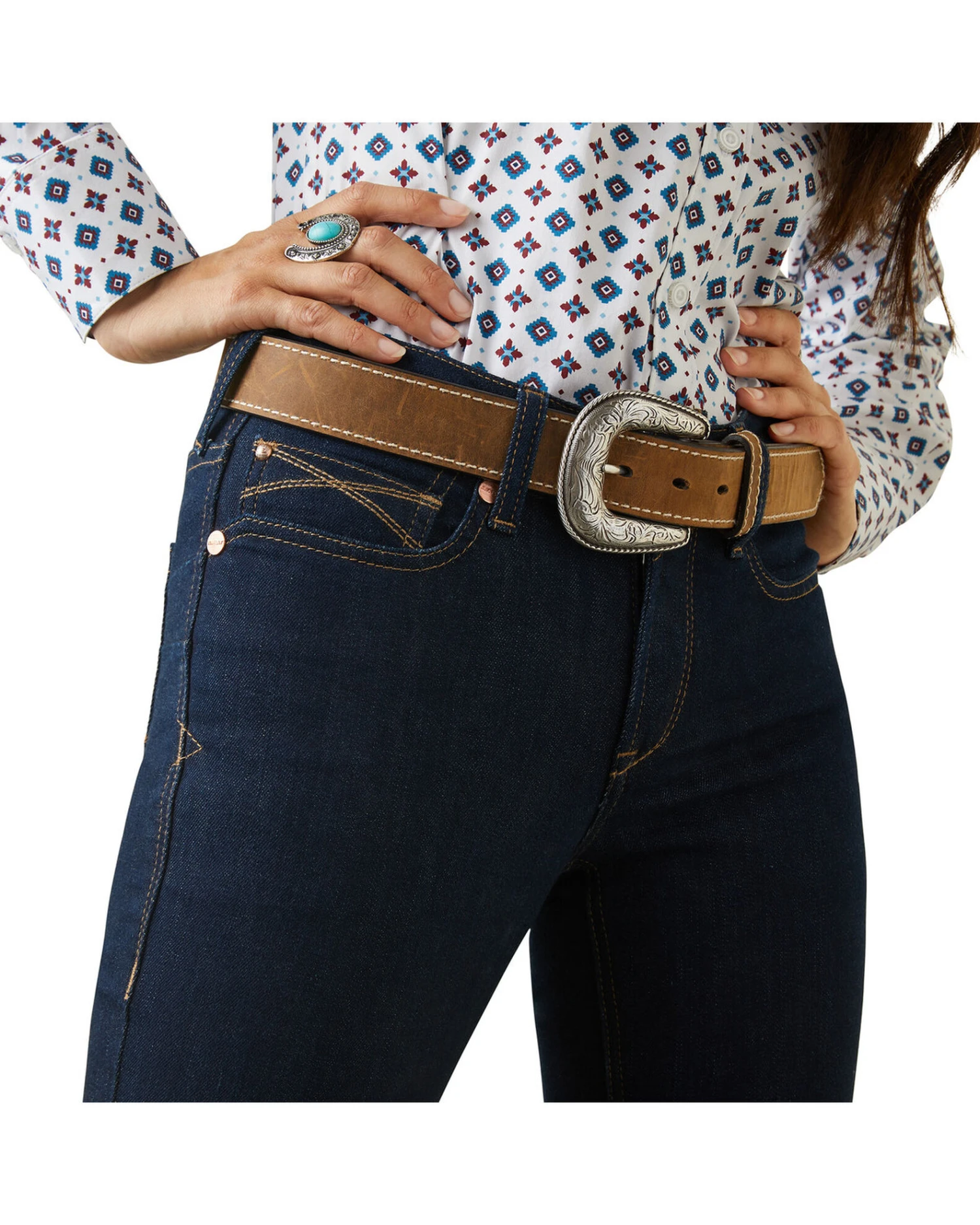 Ariat Women's R.E.A.L. Dark Wash Mid Rise Ella Stretch Straight Jeans - Image 2