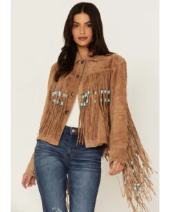 Sidran Women's Beaded Fringe Suede Jacket