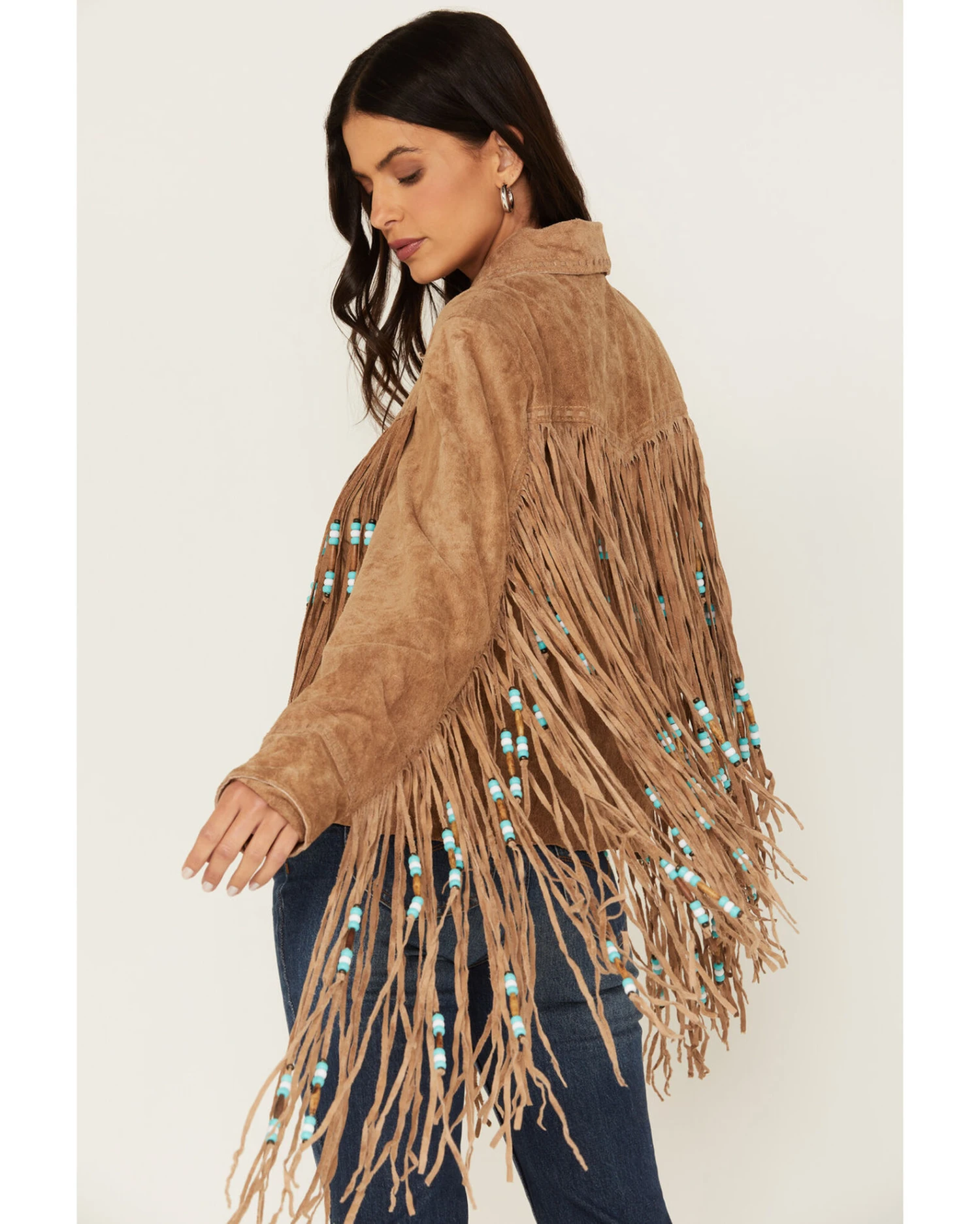 Sidran Women's Beaded Fringe Suede Jacket - Image 4