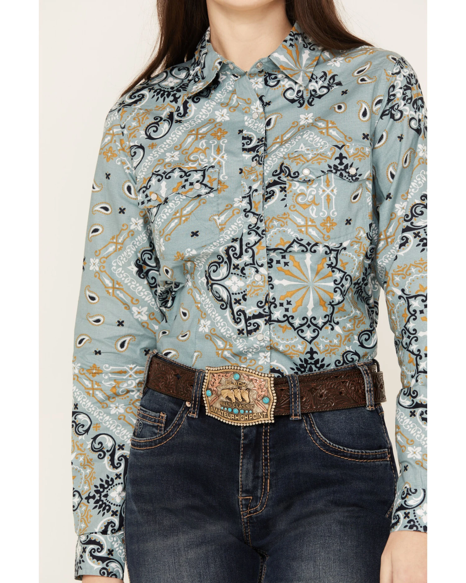 Cotton & Rye Women's Bandana Print Long Sleeve Snap Western Shirt - Image 3