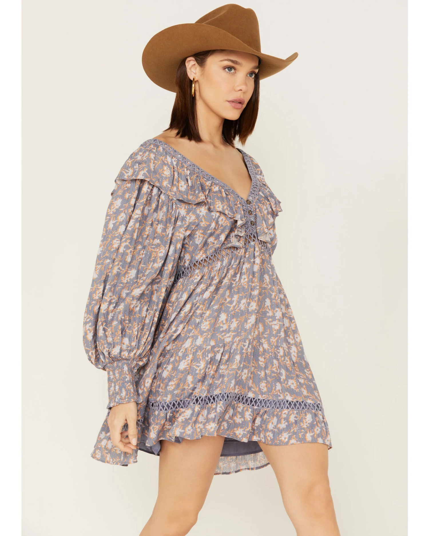Jen's Pirate Booty Women's Floral Print Long Sleeve Wildflower Lasi Mini Dress