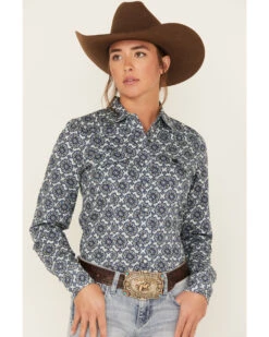 Cinch Women's Tile Print Long Sleeve Western Snap Shirt