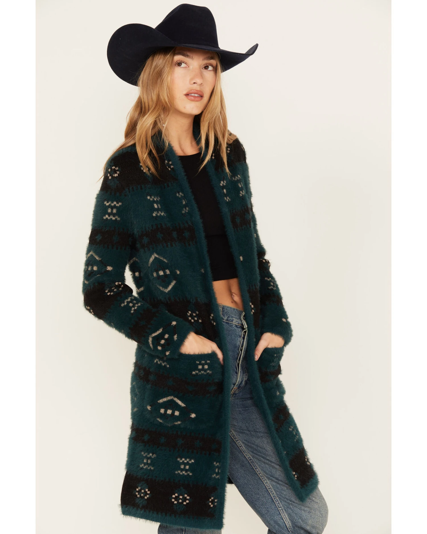 Shyanne Women's Southwestern Eyelash Knit Cardigan - Image 2