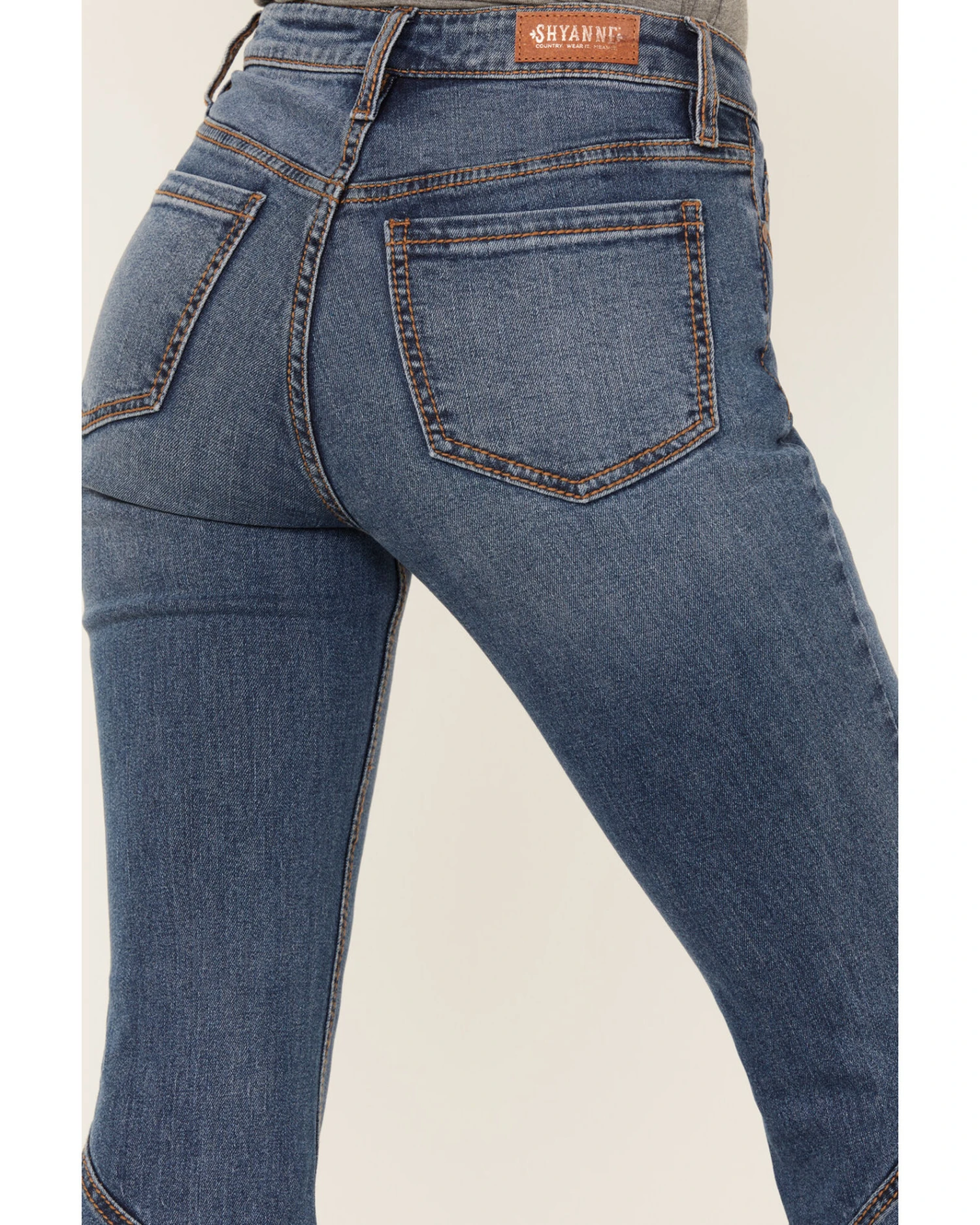 Shyanne Women's Medium Wash High Rise Ruffled Super Flare Stretch Jeans - Image 4