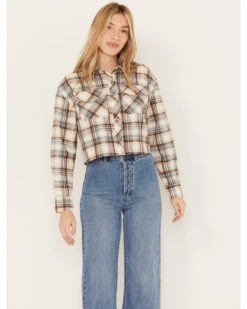 Cleo + Wolf Women's Plaid Print Cropped Shirt