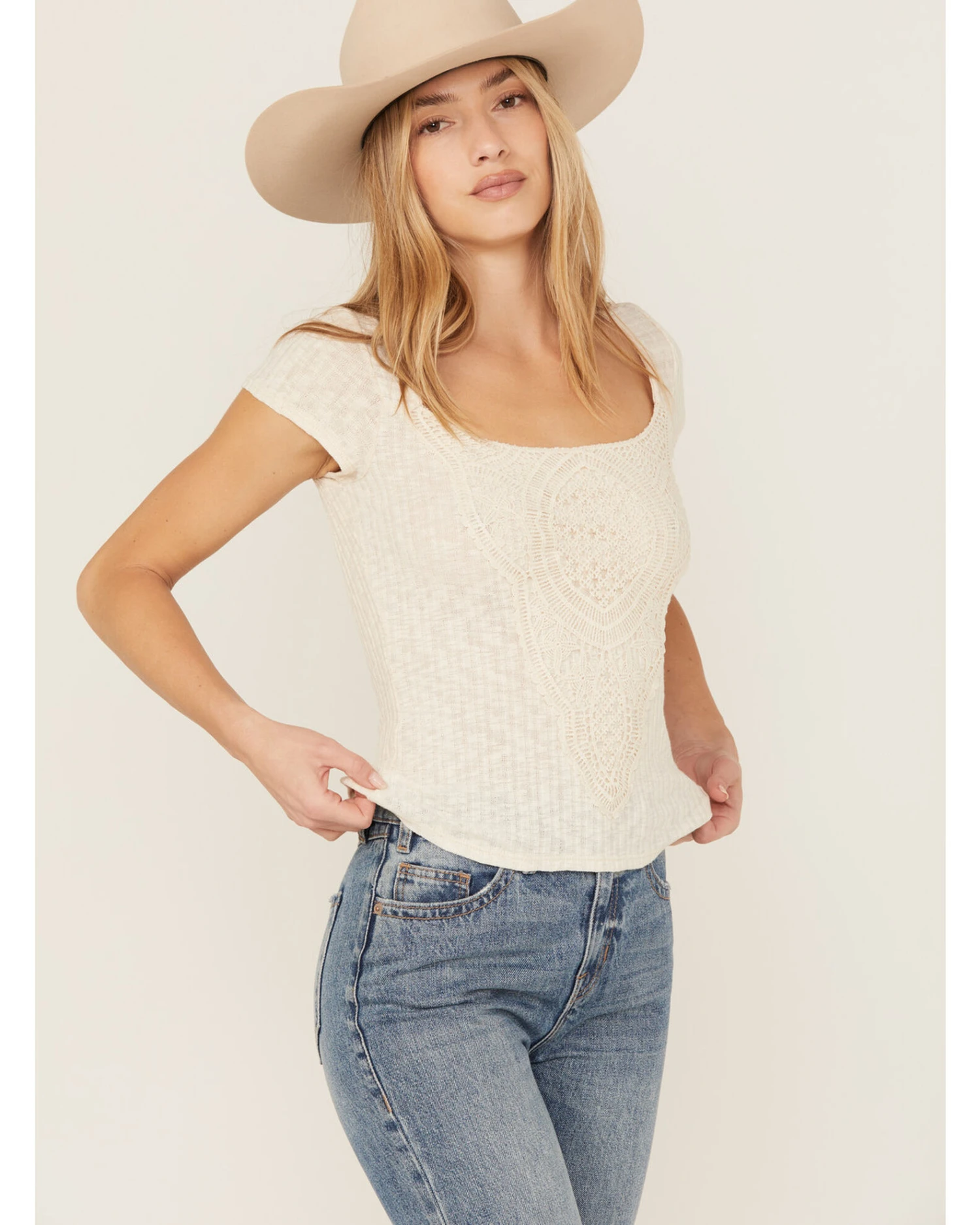 Wild Moss Women's Crochet Ribbed Knit Top