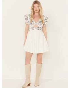 Free People Women's Rambling Roads Mini Short Sleeve Embroidered Dress