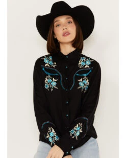 Scully Women's Floral Embroidered Long Sleeve Snap Western Shirt