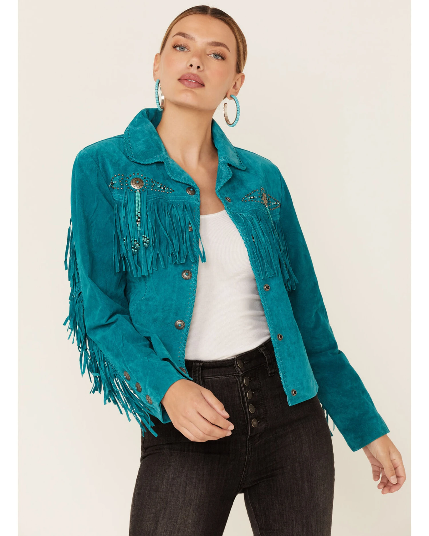 Scully Fringe & Beaded Boar Suede Leather Jacket