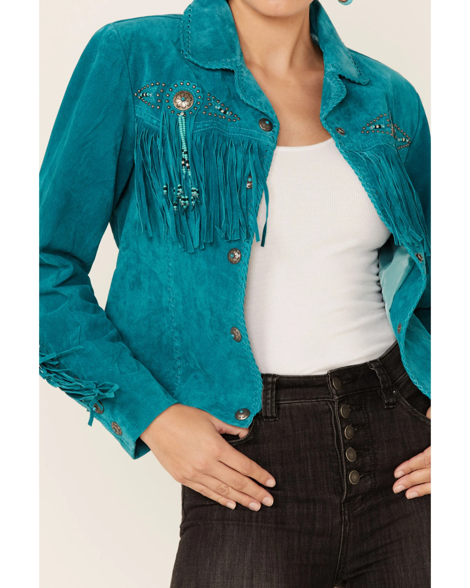 Scully Fringe & Beaded Boar Suede Leather Jacket - Image 3